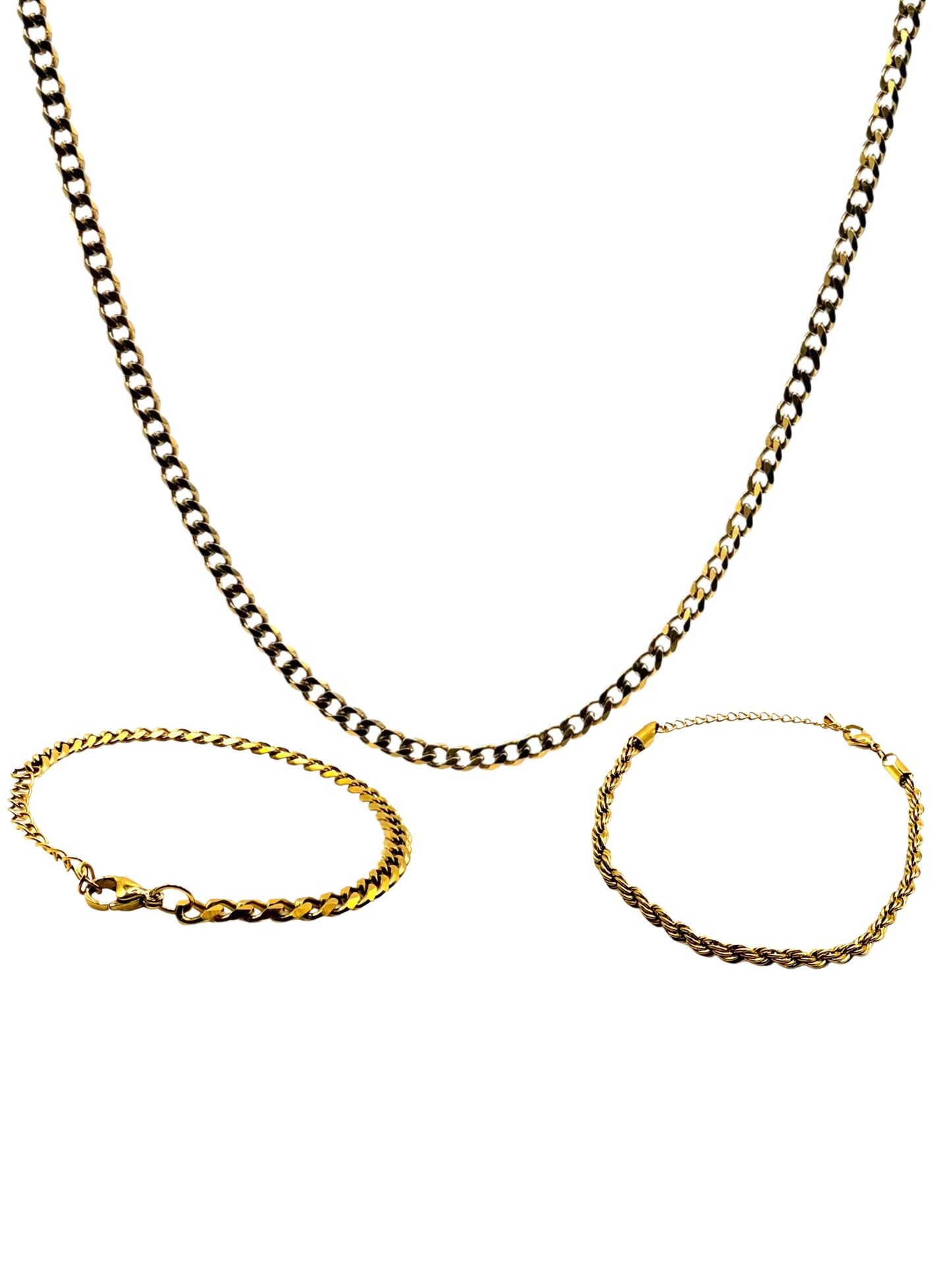 GOLD CUBAN CHAIN + BRACELETS BUNDLE