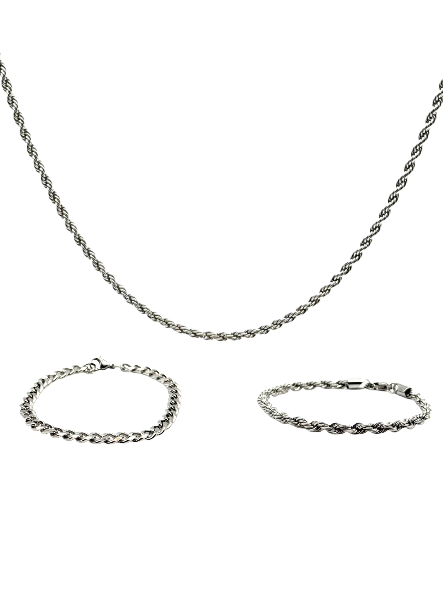 SILVER ROPE CHAIN + BRACELETS BUNDLE