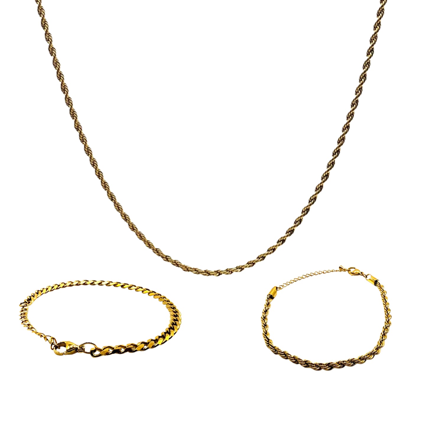 GOLD ROPE CHAIN + BRACELETS BUNDLE