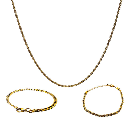 GOLD ROPE CHAIN + BRACELETS BUNDLE