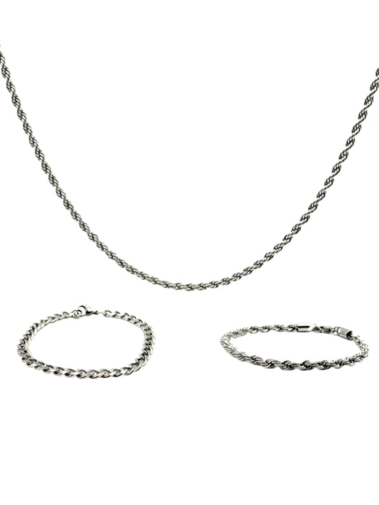 SILVER ROPE CHAIN + BRACELETS BUNDLE