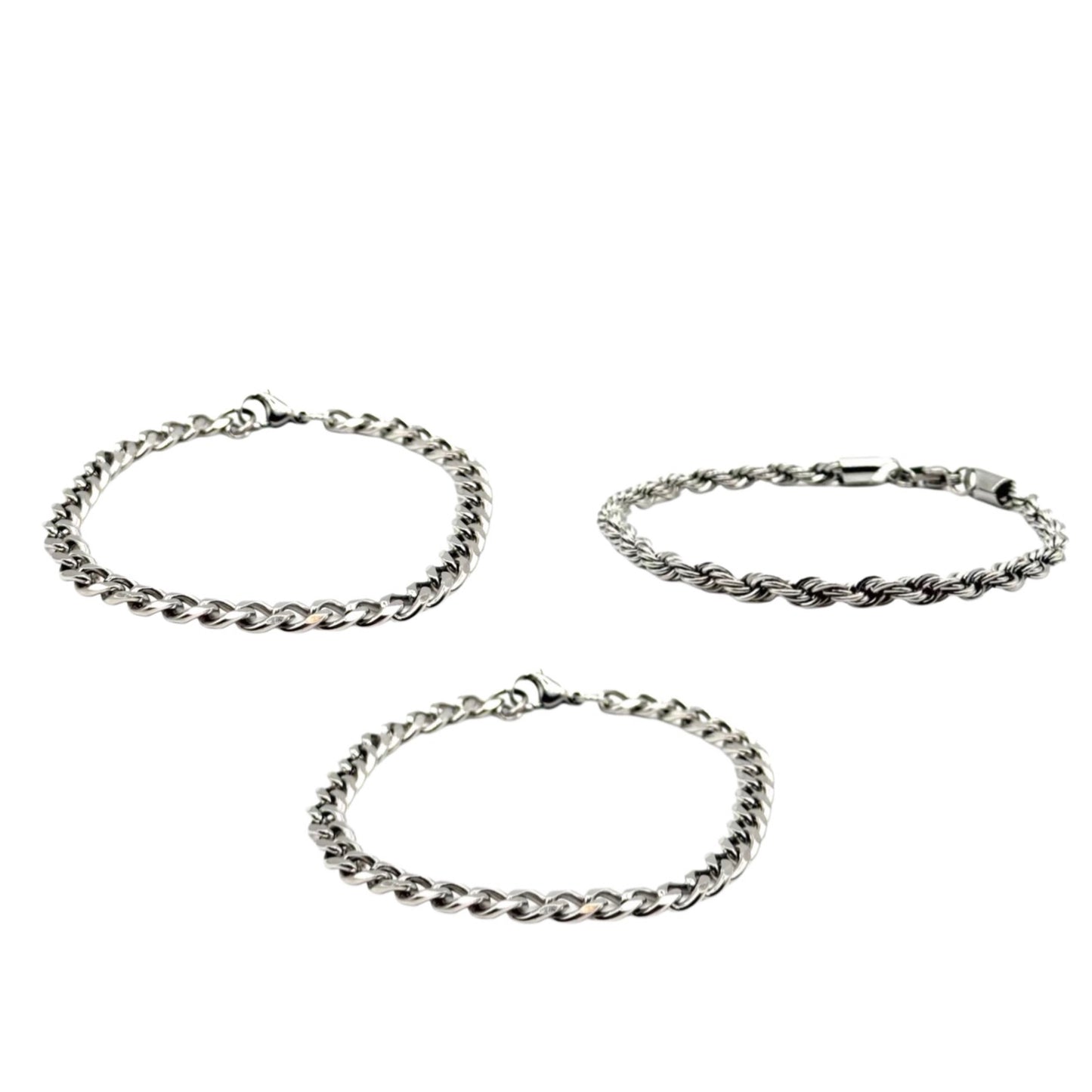 SILVER CUBAN BRACELETS BUNDLE