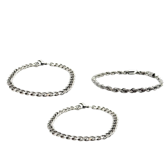 SILVER CUBAN BRACELETS BUNDLE