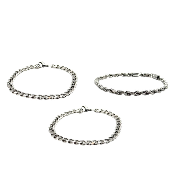 SILVER CUBAN BRACELETS BUNDLE